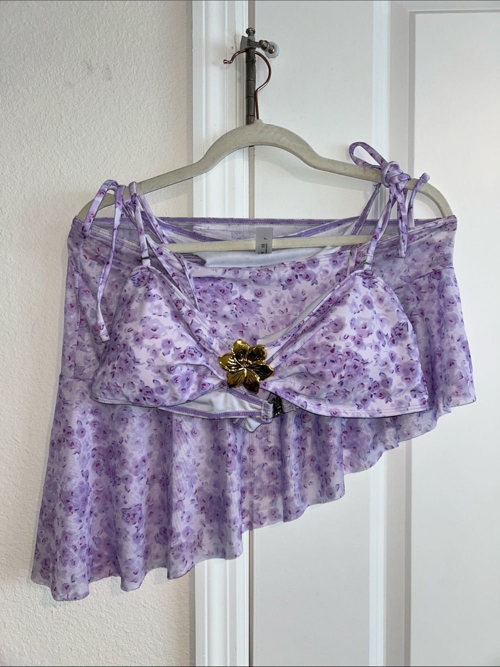 Lavender Floral 3-Piece Swim Set with Gold Flower Accent
